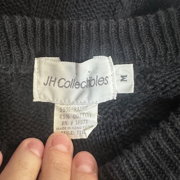 Vintage JH Collectibles Black Cable Knit Chunky Boat Neck Short Sleeve Sweater - Picture 6 of 6